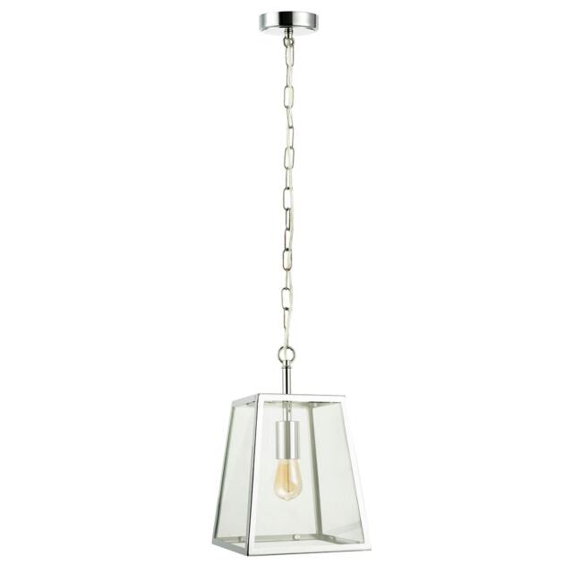 Rackhams Classic Lantern Pendant Lamp in Polished Chrome with Clear Glass Sides - image 1