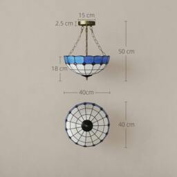 Rackhams Ceiling Light, Vintage Tiffany Style Chandelier with 3 E27 Sockets - Orange and white - thumbnail 6