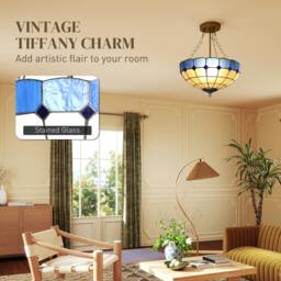 Rackhams Ceiling Light, Vintage Tiffany Style Chandelier with 3 E27 Sockets - Orange and white - thumbnail 4