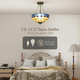 Rackhams Ceiling Light, Vintage Tiffany Style Chandelier with 3 E27 Sockets - Orange and white - thumbnail 5