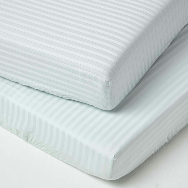 Rackhams Cotton Stripe Fitted Cot Sheets 330 Thread Count, 2 Pack - Blue - image 1