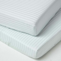 Rackhams Cotton Stripe Fitted Cot Sheets 330 Thread Count, 2 Pack - Blue