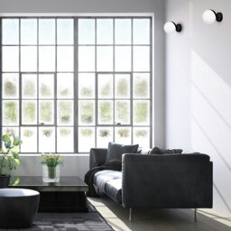 Rackhams Sfera Designer Wall Lamp Hand Made Scandi Style Minimalistic Matt Black And White Glass - thumbnail 5
