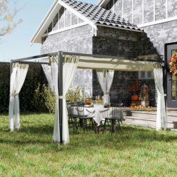 Rackhams 3 x 4m Pergola with Retractable Roof and Netting, Dark Grey - Khaki - Aluminium, Metal, Polyester, Nylon - 397L x 297W x 225Hcm - thumbnail 1