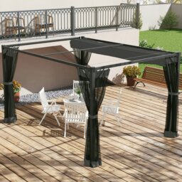 Rackhams 3 x 4m Pergola with Retractable Roof and Netting, Dark Grey - Khaki - Aluminium, Metal, Polyester, Nylon - 397L x 297W x 225Hcm - thumbnail 3
