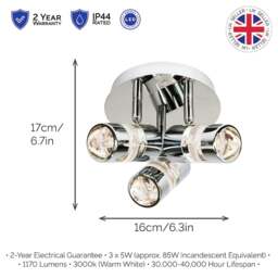 Rackhams Modern Spot LED Bathroom Chrome Ceiling Light Fitting with Bubble Acrylic Heads - thumbnail 6