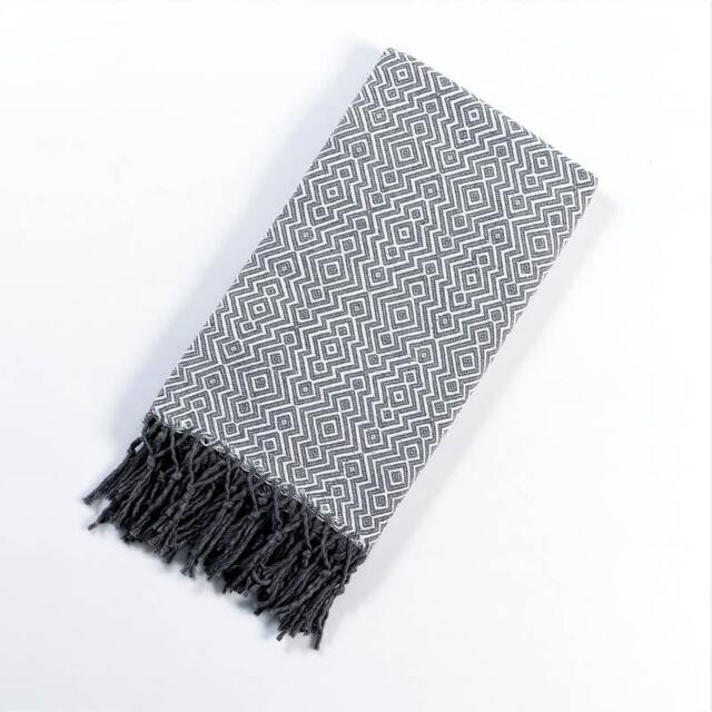 Rackhams Zigzag Cotton Mini Blanket - Shawl - White on Grey - image 1