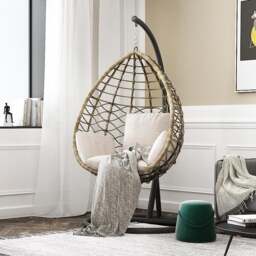 Rackhams Kye Rattan Garden Hanging Egg Chair with Stand, Indoor/ Outdoor Furniture - Style 2 With Black Stand - thumbnail 1