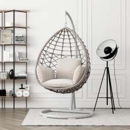 Rackhams Kye Rattan Garden Hanging Egg Chair with Stand, Indoor/ Outdoor Furniture - Style 2 With Black Stand - thumbnail 4
