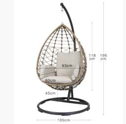 Rackhams Kye Rattan Garden Hanging Egg Chair with Stand, Indoor/ Outdoor Furniture - Style 2 With Black Stand - thumbnail 5