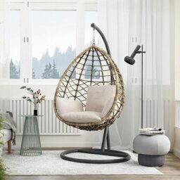 Rackhams Kye Rattan Garden Hanging Egg Chair with Stand, Indoor/ Outdoor Furniture - Style 2 With Black Stand - thumbnail 2