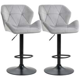 Rackhams Set of 2 Grey Velvet Bar Stools Adjustable Swivel Breakfast Chairs with Footrest & Metal Base - thumbnail 3
