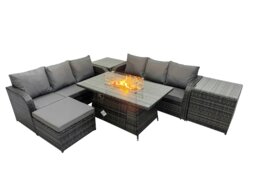Rackhams Garden Outdoor Rattan Furniture Set Rattan 3 Seater Sofa with Big Stool 2 Side Tables Dark Grey Mixed - thumbnail 2