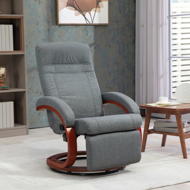 Rackhams Manual Recliner Swivel Reclining Chair with Footrest - Grey - Polyester - image 1