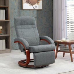 Rackhams Manual Recliner Swivel Reclining Chair with Footrest - Grey - Polyester