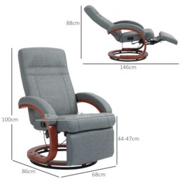 Rackhams Manual Recliner Swivel Reclining Chair with Footrest - Grey - Polyester - thumbnail 4