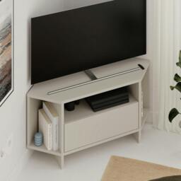 Rackhams Modern Viva Corner TV Unit Shelf up to 36 Inch TVs Push to Open Storage Cabinet, 3 Open Shelf Media Centre 95.7(W)cm - Sandstone - thumbnail 1
