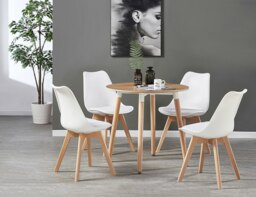 Rackhams 5PCs Dining Set - an Oak Round Dining Table & Set of 4 White Lorenzo Tulip chairs with Padded Seat - Plastic - White - Dining Sets - thumbnail 3