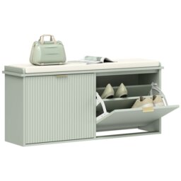 Rackhams Shoe Storage Bench with Cushion and Flip-Drawer 104x26x47.5cm Green - White - MDF, Particleboard, Linen - thumbnail 2