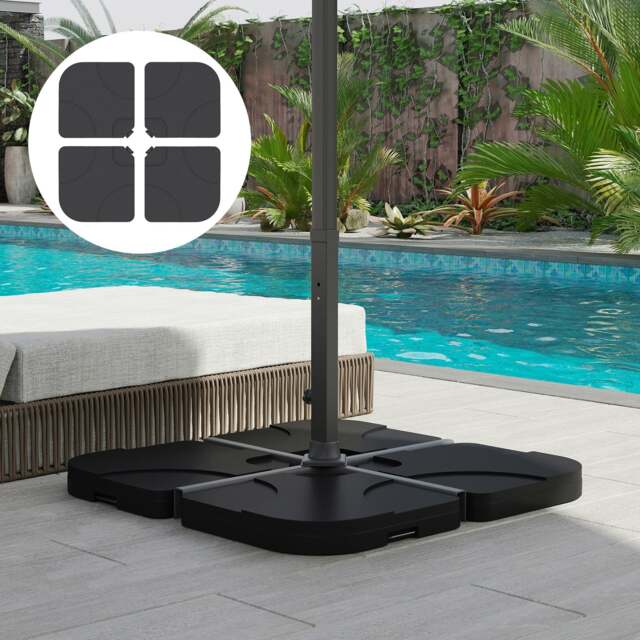 Rackhams 4 Pieces Banana Parasol Base Stand Water & Sand Filled Weights, Black - image 1