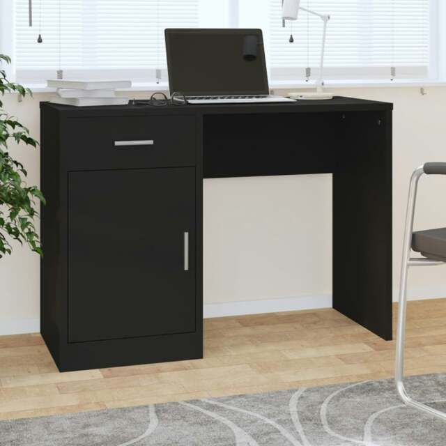 Rackhams Desk with Drawer&Cabinet Black 100x40x73 cm Engineered Wood