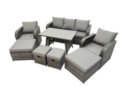 Rackhams Garden Rattan Outdoor Furniture Set 9 Seater with 3 Seater Sofa 2 Big Stool 2 Small Stools Dark Grey