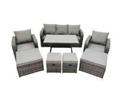 Rackhams Garden Rattan Outdoor Furniture Set 9 Seater with 3 Seater Sofa 2 Big Stool 2 Small Stools Dark Grey - thumbnail 2