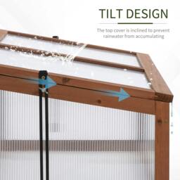 Rackhams Wooden Cold Frame, Small Polycarbonate Greenhouse for Plants with Openable & Tilted Top Cover, Brown, 100 x 65 x 40cm - Brown - thumbnail 4