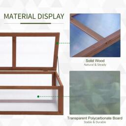 Rackhams Wooden Cold Frame, Small Polycarbonate Greenhouse for Plants with Openable & Tilted Top Cover, Brown, 100 x 65 x 40cm - Brown - thumbnail 5