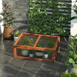 Rackhams Wooden Cold Frame, Small Polycarbonate Greenhouse for Plants with Openable & Tilted Top Cover, Brown, 100 x 65 x 40cm - Brown - thumbnail 2