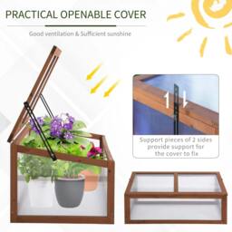 Rackhams Wooden Cold Frame, Small Polycarbonate Greenhouse for Plants with Openable & Tilted Top Cover, Brown, 100 x 65 x 40cm - Brown - thumbnail 6