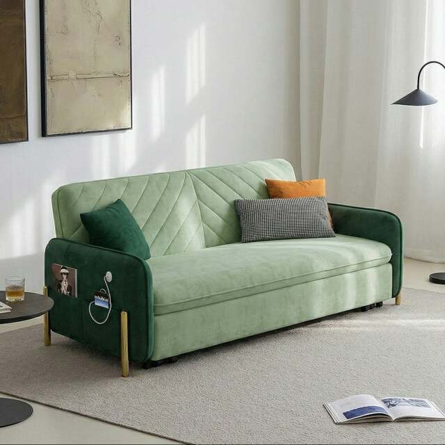 Rackhams Aditi Two Seater Sofa Bed, Green - 204cm ( WITH TWO DRAWERS ) - Light Green - NO USB Port - image 1