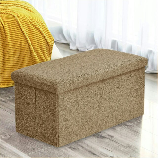 Rackhams Boucle Storage Ottoman - 76cm x 38cm Foldable - Cream