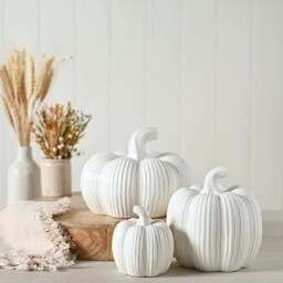 Rackhams Set of 2 White Tall Pumpkin Ornament - thumbnail 4