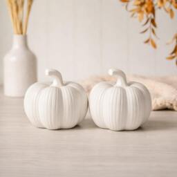 Rackhams Set of 2 White Tall Pumpkin Ornament