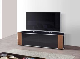 Rackhams Sirius 1600 TV Cabinet Gloss Black Stand with BEAMTHRU Remote-Friendly Glass Door, Walnut/Oak Trims for TVs up to 70” TV - thumbnail 6