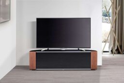 Rackhams Sirius 1600 TV Cabinet Gloss Black Stand with BEAMTHRU Remote-Friendly Glass Door, Walnut/Oak Trims for TVs up to 70” TV - thumbnail 4