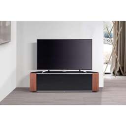 Rackhams Sirius 1600 TV Cabinet Gloss Black Stand with BEAMTHRU Remote-Friendly Glass Door, Walnut/Oak Trims for TVs up to 70” TV - thumbnail 2