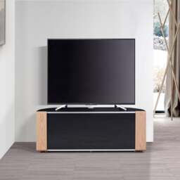 Rackhams Sirius 1600 TV Cabinet Gloss Black Stand with BEAMTHRU Remote-Friendly Glass Door, Walnut/Oak Trims for TVs up to 70” TV - thumbnail 4