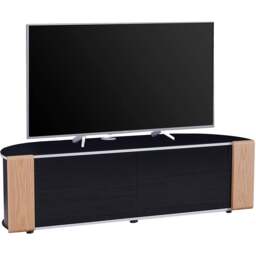 Rackhams Sirius 1600 TV Cabinet Gloss Black Stand with BEAMTHRU Remote-Friendly Glass Door, Walnut/Oak Trims for TVs up to 70” TV - thumbnail 3