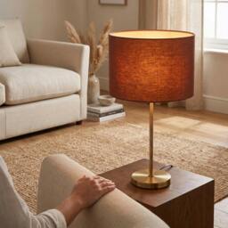 Rackhams Modern Cinnamon Reddish Brown Textured Linen Fabric Circular Lampshade - thumbnail 6