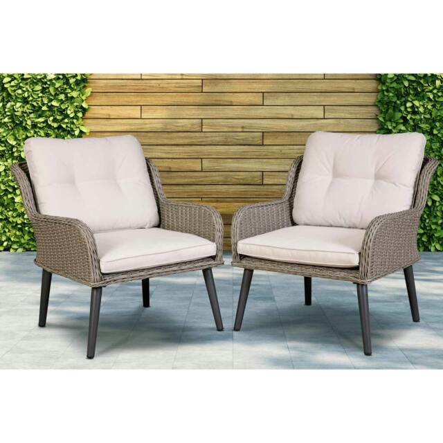 Rackhams Buxton Rattan Wicker Outdoor Lounge Chairs with Cushion, Grey - DG79 - image 1