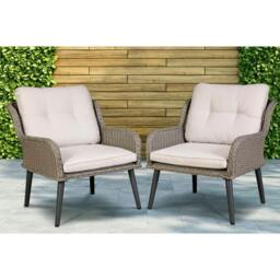 Rackhams Buxton Rattan Wicker Outdoor Lounge Chairs with Cushion, Grey - DG79
