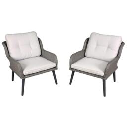 Rackhams Buxton Rattan Wicker Outdoor Lounge Chairs with Cushion, Grey - DG79 - thumbnail 2