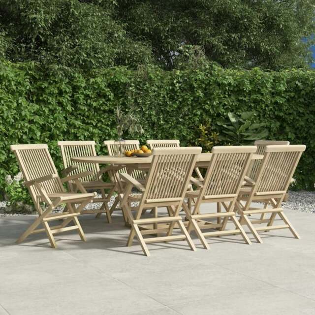 Rackhams Folding Garden Chairs 8 pcs Grey 56x61x89 cm Solid Wood Teak