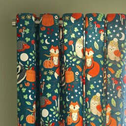 Rackhams Fox and Woodland Friends Fully Reversible Eyelet Curtains Green - 66 x 72 Inch - Green - thumbnail 1