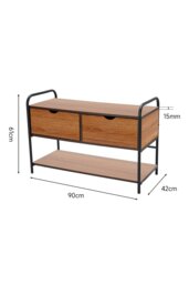 Rackhams Modern 2-Drawer Metal and Wood Entry Bench Shoes Storage Shelf - Walnut - thumbnail 6