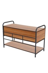 Rackhams Modern 2-Drawer Metal and Wood Entry Bench Shoes Storage Shelf - Walnut - thumbnail 4