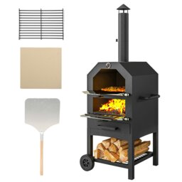 Rackhams Outdoor Pizza Oven Charcoal Grill with Rain Cover, Shelf and Wheels - thumbnail 2