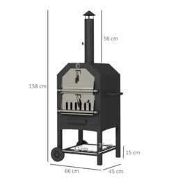Rackhams Outdoor Pizza Oven Charcoal Grill with Rain Cover, Shelf and Wheels - thumbnail 5